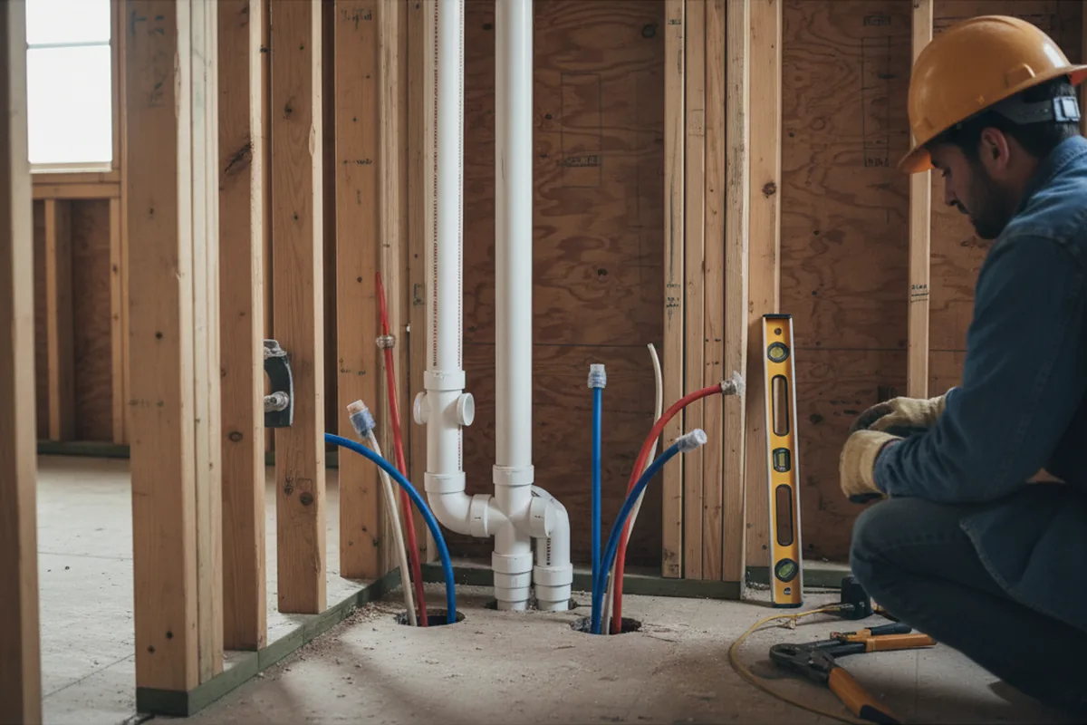 Drain and supply rough-in during Sump Pump Repair in Marcus